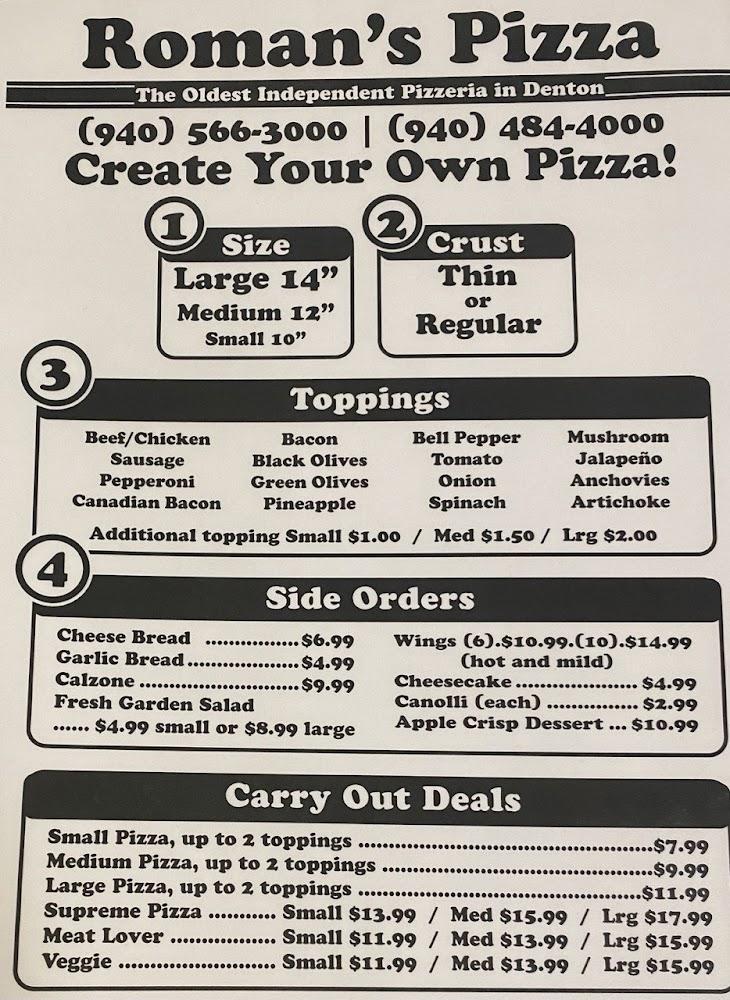 Roman's Pizza Menu image 1